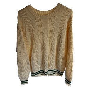 American Eagle Cream Cable Knit Sweater Medium Preppy Academia